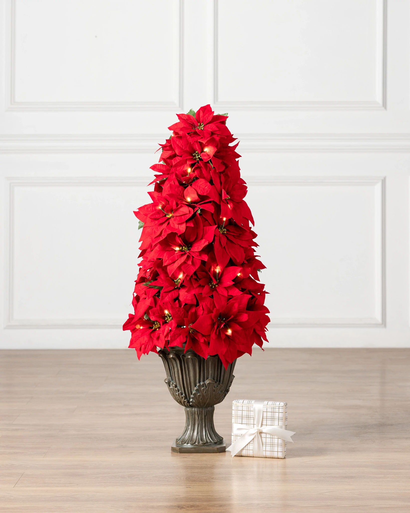 Outdoor Lit Red Poinsettia Celebration Wreath