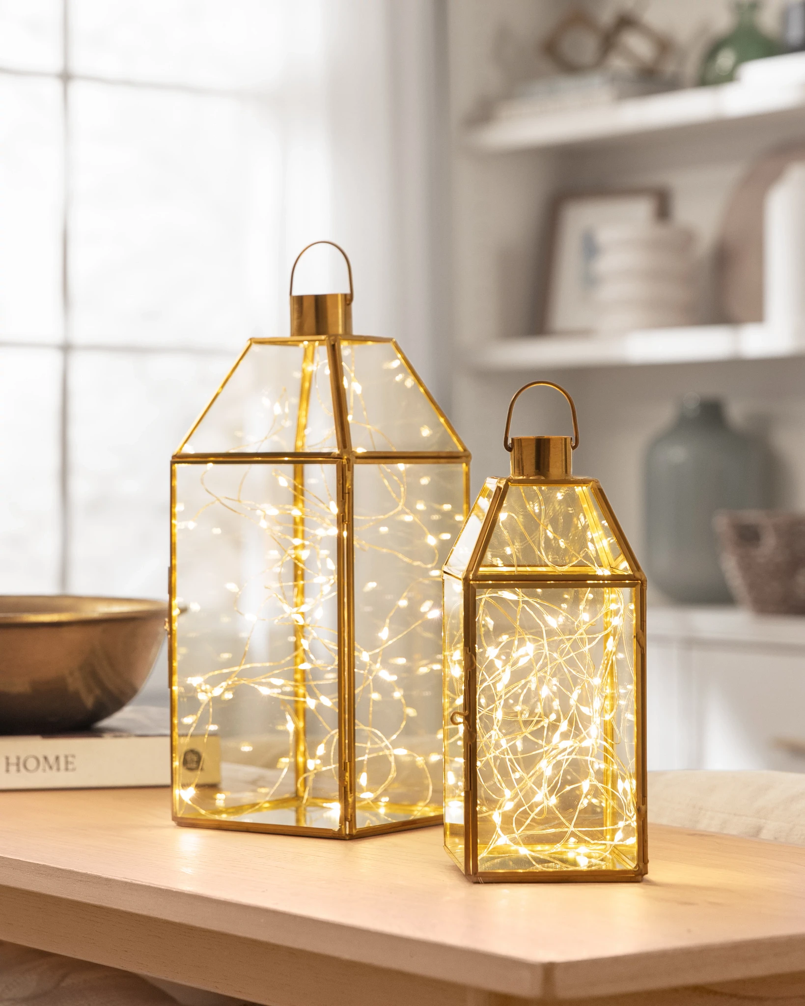 Brass Fairy Light Lanterns - Set of 2